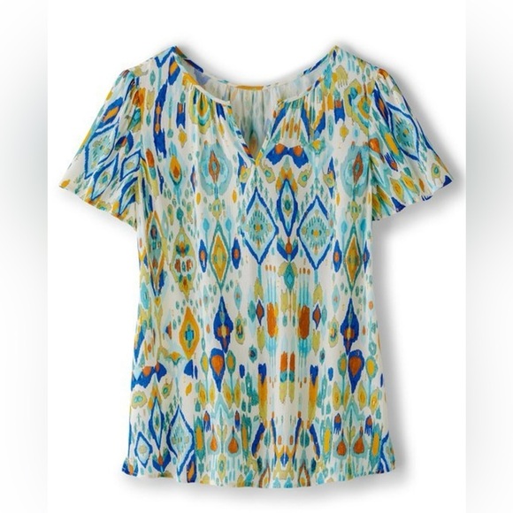 Soft Surroundings Gauzy Multicolor Francesca Clip Dot Ikat Metallic‎ Blouse - Picture 2 of 9